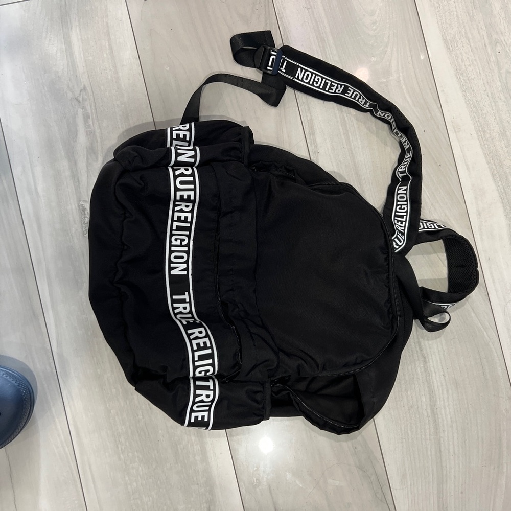 True Religion Black Backpack with Logo Straps